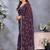 purple floral printed embroidered border satin saree with matching blouse