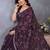 purple floral printed embroidered border satin saree with matching blouse