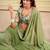 green embellished saree with unstitched blouse piece