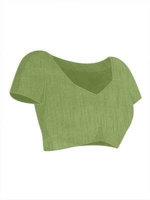 green embellished saree with unstitched blouse piece 4