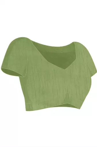 green embellished saree with unstitched blouse piece