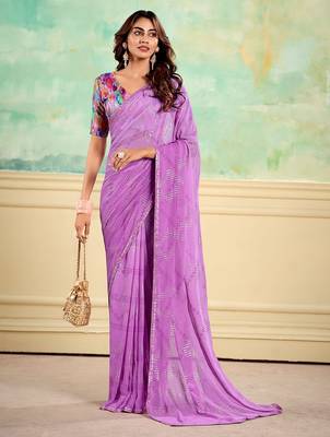 lavender printed sequinned embellished saree 1