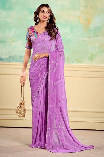 lavender printed sequinned embellished saree