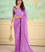 lavender printed sequinned embellished saree