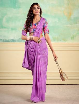 lavender printed sequinned embellished saree 2