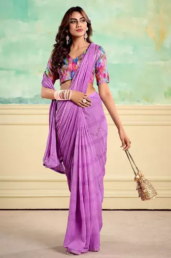 lavender printed sequinned embellished saree
