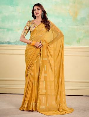 Yellow embellished saree with embellished border 1