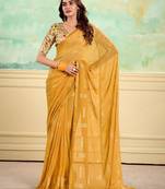 Yellow embellished saree with embellished border