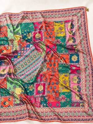 Multicolor ethnic motifs embroidered pure chiffon saree 5