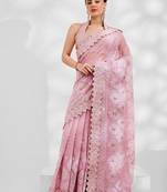 Pink pink embellished sequinned pure georgette saree