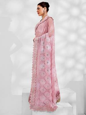 Pink pink embellished sequinned pure georgette saree 2