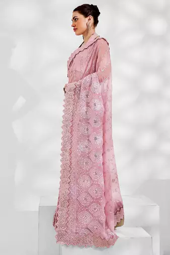 Pink pink embellished sequinned pure georgette saree