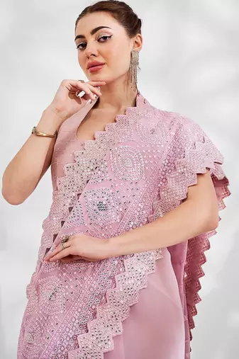 Pink pink embellished sequinned pure georgette saree