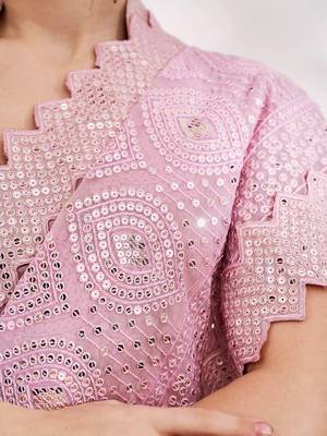 Pink pink embellished sequinned pure georgette saree 5