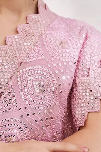 Pink pink embellished sequinned pure georgette saree