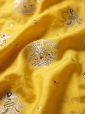 yellow woven design zari silk blend designer banarasi saree 4