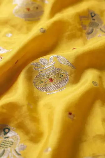 yellow woven design zari silk blend designer banarasi saree