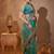 turquoise ethnic motifs embroidered tissue saree with unstitched blouse piece