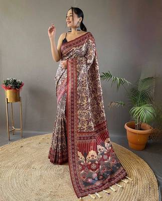 Beige floral printed saree 1