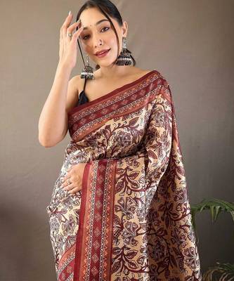 Beige floral printed saree 3