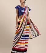 white striped pure georgette saree