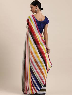 white striped pure georgette saree 2