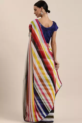 white striped pure georgette saree