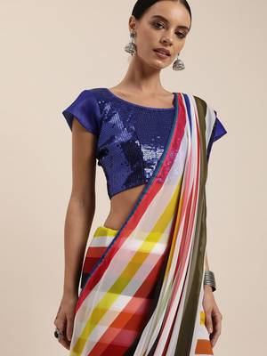 white striped pure georgette saree 3