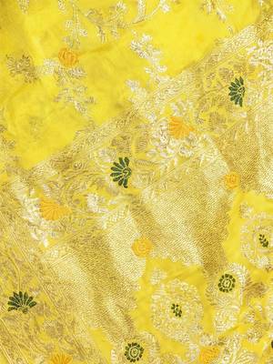 yellow woven design zari silk blend designer banarasi saree 4