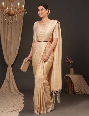 Cream ethnic motifs zari silk blend kanjeevaram saree 2