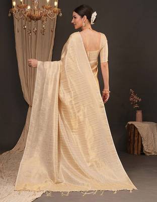 Cream ethnic motifs zari silk blend kanjeevaram saree 3