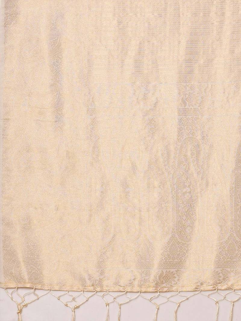 Cream ethnic motifs zari silk blend kanjeevaram saree