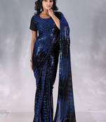 Black striped sequinned pure georgette designer saree