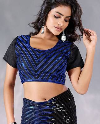 Black striped sequinned pure georgette designer saree 4