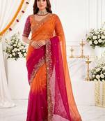 multicolor embellished embroidered satin heavy work saree