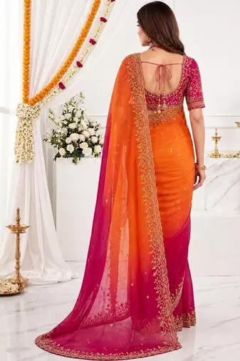 multicolor embellished embroidered satin heavy work saree