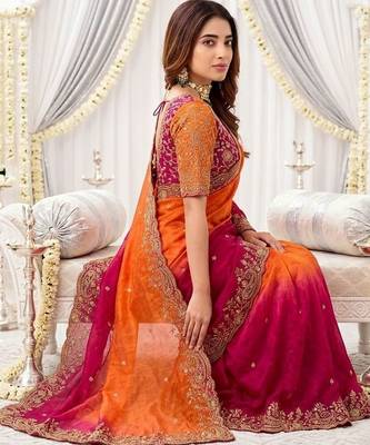 multicolor embellished embroidered satin heavy work saree 5