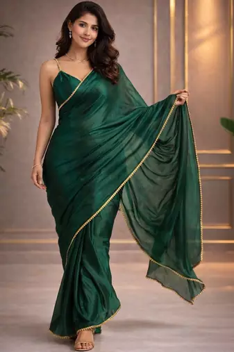green pure chiffon saree with blouse piece