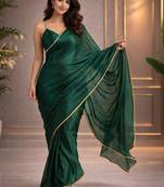 green pure chiffon saree with blouse piece
