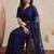 Navy blue embellished embroidered net designer saree