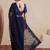 Navy blue embellished embroidered net designer saree