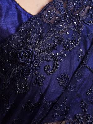 Navy blue embellished embroidered net designer saree 4
