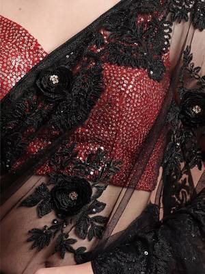black embellished embroidered net designer saree 4