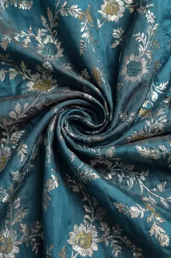 teal woven design zari silk blend designer banarasi saree