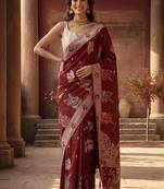 Maroon woven design zari silk blend designer banarasi saree