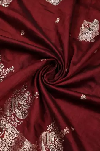 Maroon woven design zari silk blend designer banarasi saree