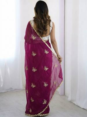 Magenta embellished sequinned satin designer saree 2