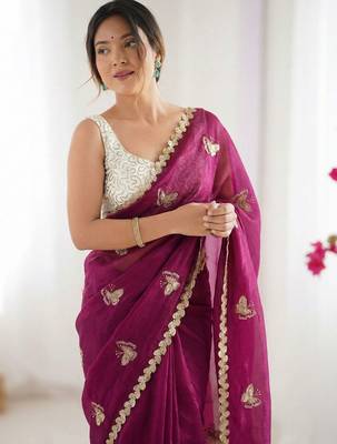 Magenta embellished sequinned satin designer saree 4