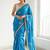 blue embellished sequinned satin designer saree