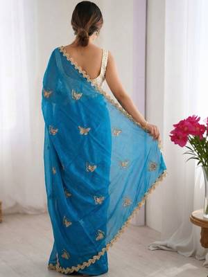 blue embellished sequinned satin designer saree 2